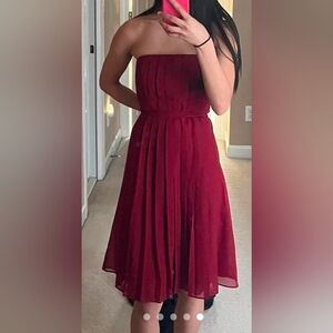 Burgundy Strapless Midi Dress